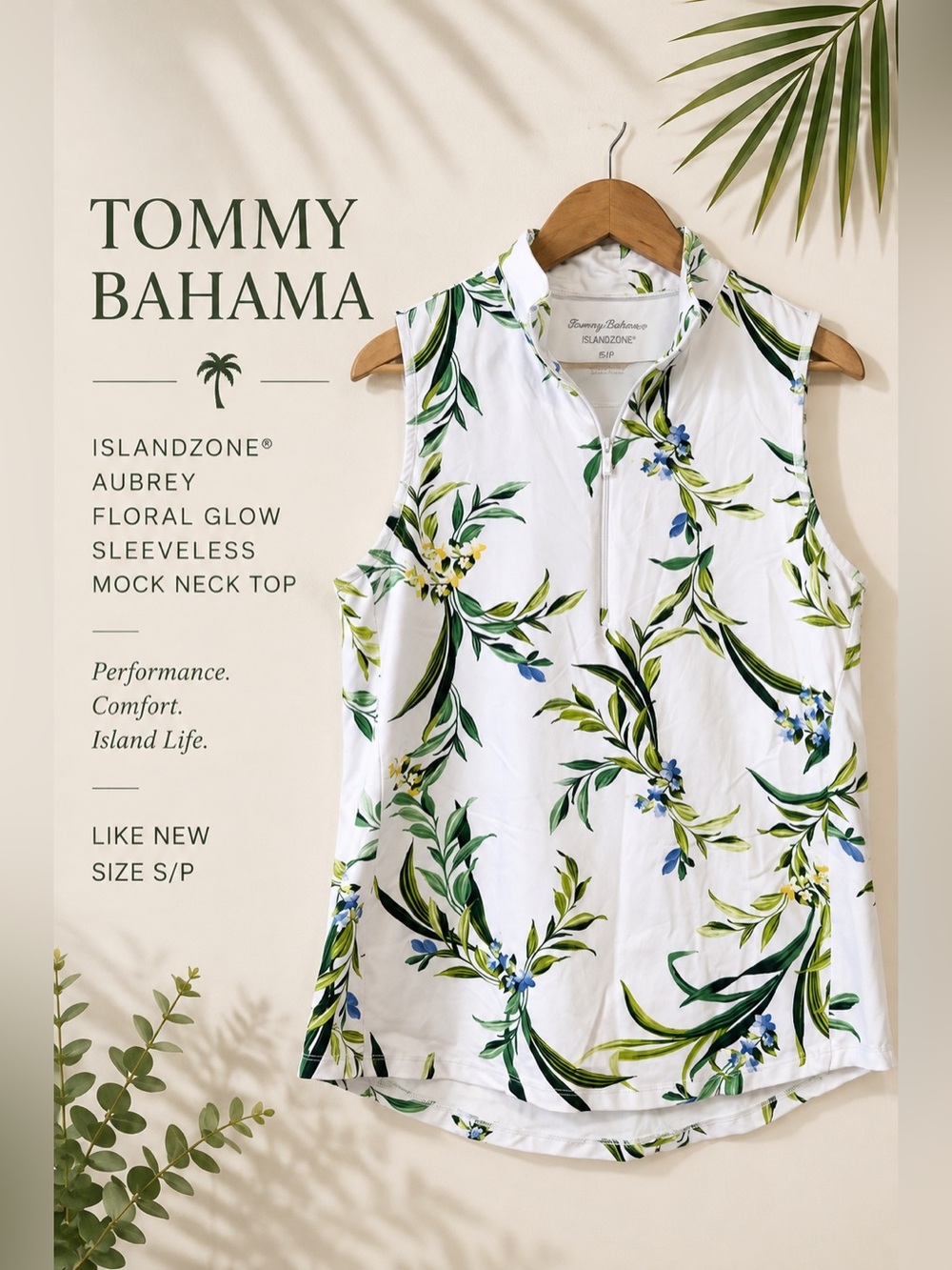 Tommy Bahama IslandZone Aubrey Floral Glow Sleeveless Mock Neck Top S/P